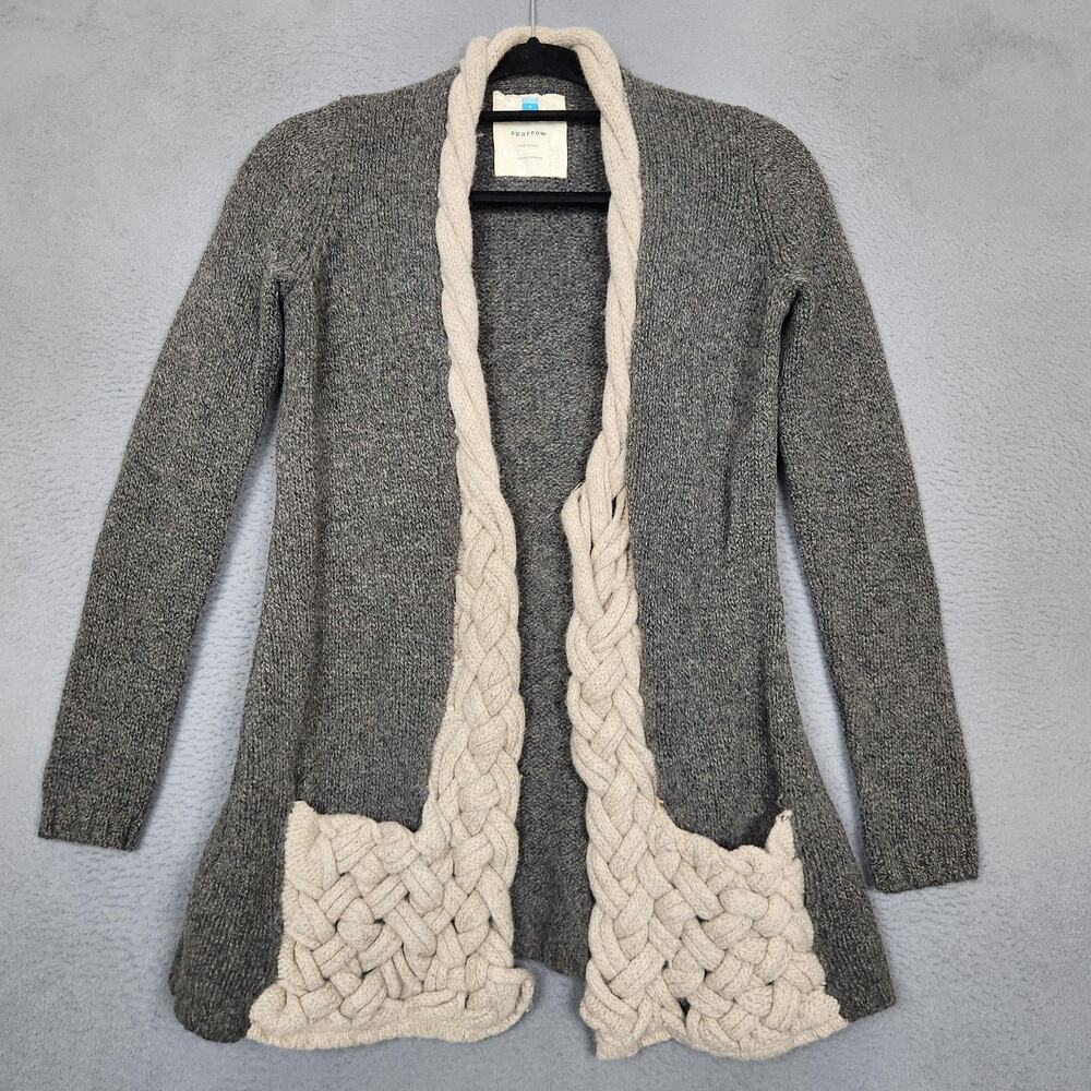 Anthropologie Sparrow Cardigan Sweater Womens Small Gray Lambswool Open Front